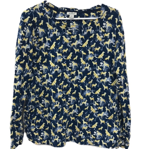 Sundance Tops - Sundance Dark Teal/Yellow Dog Print Knit Top Long Sleeve